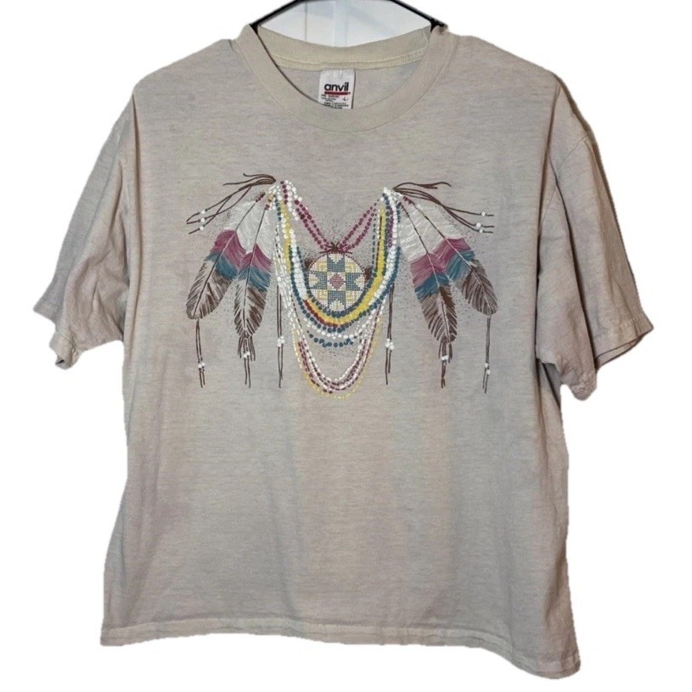 Vintage Anvil Dreamcatcher Feather Graphic T Shirt Womens Large Boho Western